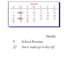 District School Academic Calendar for Westview Elementary School for January 2024