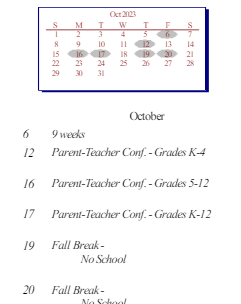 District School Academic Calendar for Westview Elementary School for October 2023
