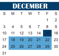 District School Academic Calendar for Paul Irwin Head Start Center for December 2023