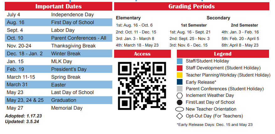 District School Academic Calendar Key for Jefferson Elementary