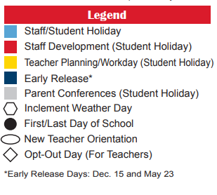 District School Academic Calendar Legend for Northwest Head Start