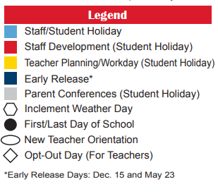 District School Academic Calendar Legend for Rosewood Head Start