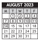 District School Academic Calendar for Chisholm Life Skills Center for August 2023