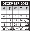 District School Academic Calendar for Chisholm Life Skills Center for December 2023