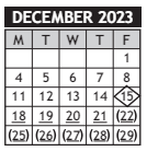 District School Academic Calendar for Harris Communications Magnet for December 2023