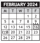 District School Academic Calendar for Hamilton Middle School for February 2024