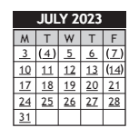 District School Academic Calendar for Chisholm Life Skills Center for July 2023