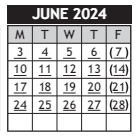 District School Academic Calendar for Marshall Middle School for June 2024