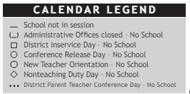 District School Academic Calendar Legend for Stucky Middle School