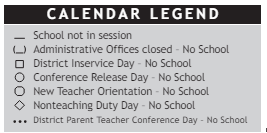 District School Academic Calendar Legend for Robinson Middle School