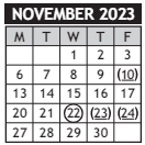 District School Academic Calendar for Wilbur Middle School for November 2023