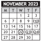 District School Academic Calendar for Chisholm Life Skills Center for November 2023