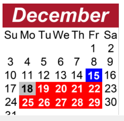 District School Academic Calendar for Sunset Elementary School for December 2023