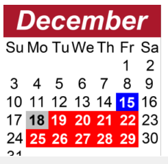 District School Academic Calendar for Ravenwood High School for December 2023