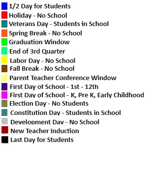 District School Academic Calendar Legend for Bethesda Elementary School