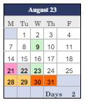 District School Academic Calendar for Woonsocket High School for August 2023