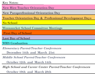 District School Academic Calendar Legend for Social Street School