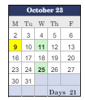 District School Academic Calendar for Woonsocket High School for October 2023