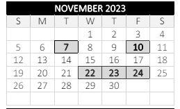 District School Academic Calendar for Chandler Elem Community for November 2023