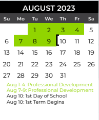 District School Academic Calendar for Dodd Elementary for August 2023