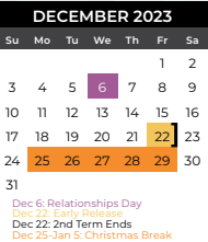 District School Academic Calendar for Dodd Elementary for December 2023