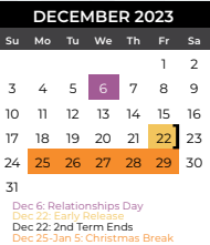 District School Academic Calendar for Collin Co Co-op for December 2023