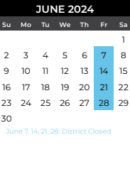 District School Academic Calendar for Hartman Elementary for June 2024