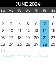 District School Academic Calendar for Draper Intermed for June 2024