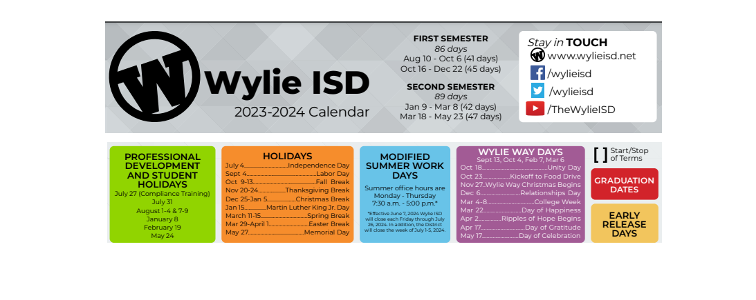 District School Academic Calendar Key for Cooper Junior High