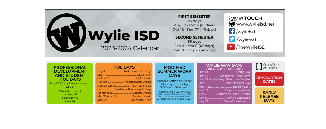 District School Academic Calendar Key for Burnett Junior High School