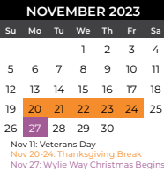 District School Academic Calendar for Mcmillan Junior High School for November 2023