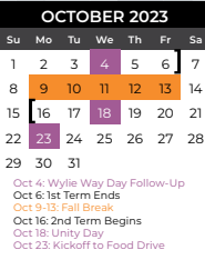 District School Academic Calendar for Collin Co Co-op for October 2023