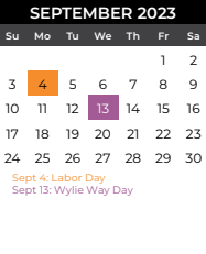 District School Academic Calendar for Cox Elementary for September 2023
