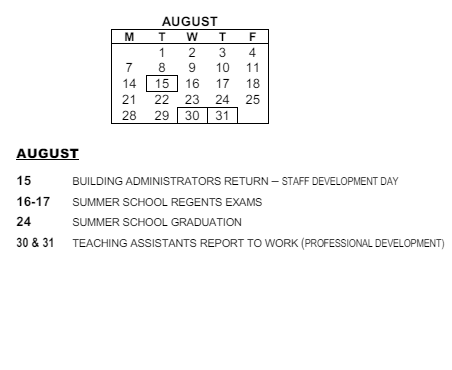 District School Academic Calendar for Montessori School 27 for August 2023