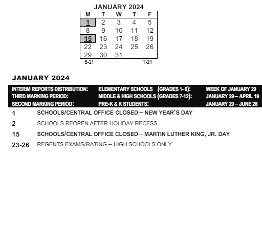 District School Academic Calendar for Montessori School 27 for January 2024