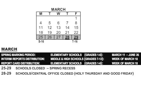 District School Academic Calendar for Montessori School 27 for March 2024