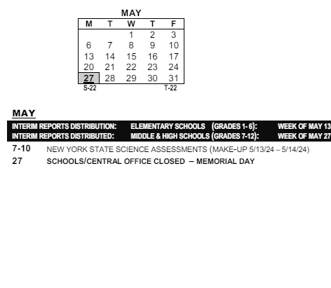 District School Academic Calendar for Montessori School 27 for May 2024