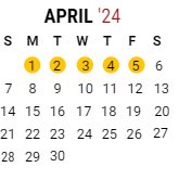 District School Academic Calendar for Paul C Bunn Elementary School for April 2024