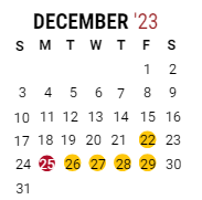 District School Academic Calendar for Paul C Bunn Elementary School for December 2023