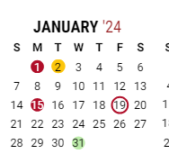 District School Academic Calendar for Paul C Bunn Elementary School for January 2024