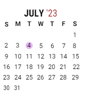 District School Academic Calendar for Paul C Bunn Elementary School for July 2023