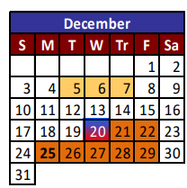 District School Academic Calendar for Del Valle High School for December 2023