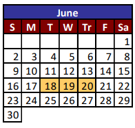District School Academic Calendar for Robbin E L Washington Elementary for June 2024