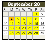 District School Academic Calendar for Stonegate Elementary for September 2023