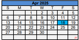District School Academic Calendar for Woodson Center For Excellence for April 2025