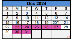 District School Academic Calendar for Franklin Middle for December 2024