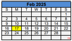 District School Academic Calendar for Juvenile Detention Center for February 2025