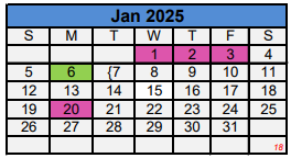 District School Academic Calendar for Juvenile Detention Center for January 2025