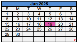 District School Academic Calendar for Juvenile Detention Center for June 2025