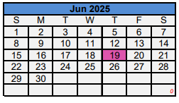 District School Academic Calendar for Sp Ed O J T for June 2025